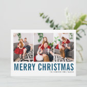 Blue Typografy Foto Collage Frohe Weihnachten (Stehend Vorderseite)