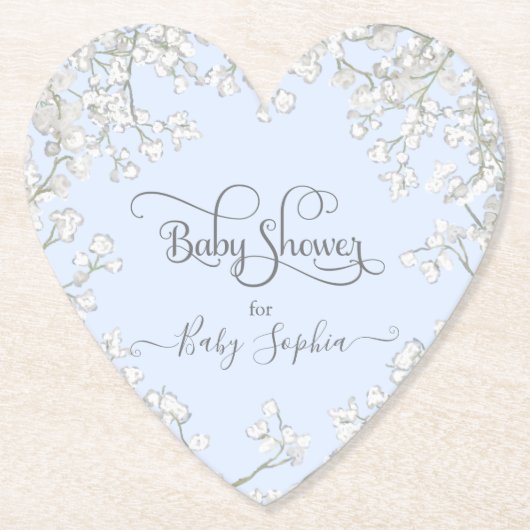 Blue Typografy Gipskraut Floral Baby Dusche Untersetzer (Vorderseite)