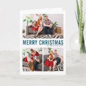 Blue Typografy Three Foto Frohe Weihnachten (Vorderseite)