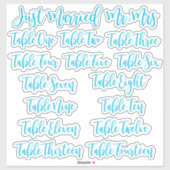 Blue Typography Just Married, Mr & Mrs and Table Aufkleber (Blatt)