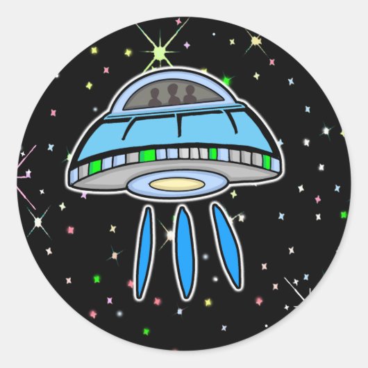Blue UFO mit Starnight Outer Space Runder Aufkleber (Vorderseite)