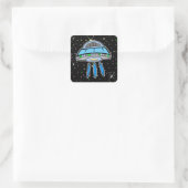 Blue UFO mit Starry night Outer Space Classic Rou Quadratischer Aufkleber (Tasche)