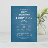 Blue Ugly Sweater Christmas Party Einladung (Stehend Vorderseite)