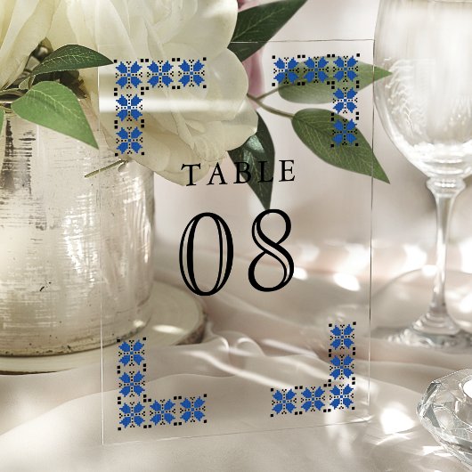 Blue Ukrainian Wedding Acrylic Table Number Acryleinladungen