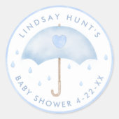 Blue Umbrella Baby Dusche Gefallen Sticker (Vorderseite)
