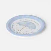 Blue Umbrella Baby Dusche Pappteller (Schrägansicht)