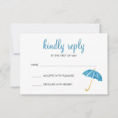 Blue Umbrella Baby Dusche UAWG Response RSVP Karte (Vorderseite)
