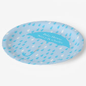 Blue Umbrella Baby Shower Plate Pappteller (Schrägansicht)