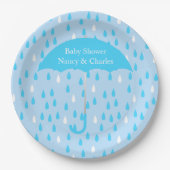 Blue Umbrella Baby Shower Plate Pappteller (Vorderseite)
