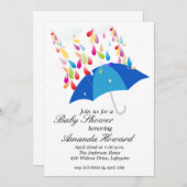 Blue Umbrella Boy Baby Shower Einladungen (Vorne/Hinten)