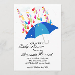Blue Umbrella Boy Baby Shower Einladungen