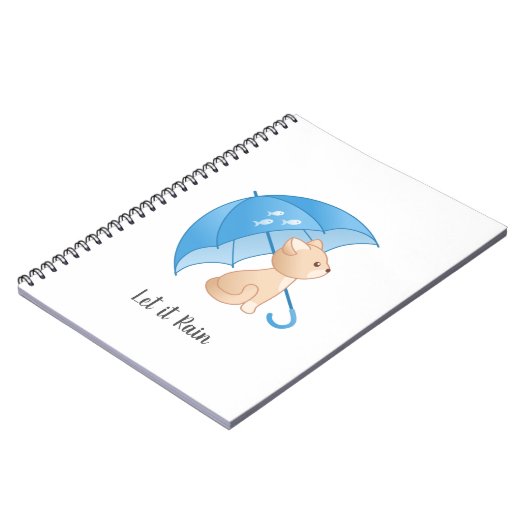 Blue Umbrella Cat Ließ es Rain Notebook Notizblock (Linke Seite)