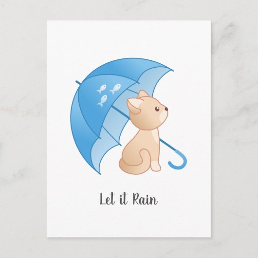 Blue Umbrella Cat Ließ es Rain Postcard Postkarte (Vorderseite)