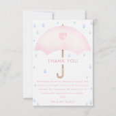 Blue Umbrella Sprinkle Baby Dusche Danke Karte (Vorderseite)