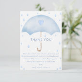 Blue Umbrella Sprinkle Baby Dusche Danke Karte (Stehend Vorderseite)