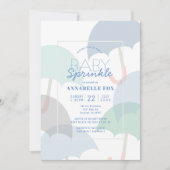 Blue Umbrellas Boy Baby Sprinkle Dusche Einladung (Vorderseite)