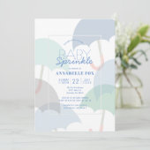 Blue Umbrellas Boy Baby Sprinkle Dusche Einladung (Stehend Vorderseite)