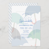 Blue Umbrellas Boy Baby Sprinkle Dusche Einladung (Vorne/Hinten)