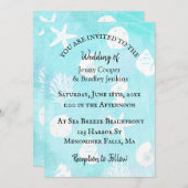 Blue und Aquamarine Seashell Wedding Einladung (Vorne/Hinten)