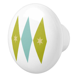 Blue und Avocado Green Diamonds Stars Mid Mod Keramikknauf