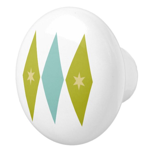 Blue und Avocado Green Diamonds Stars Mid Mod Keramikknauf (Rechts)