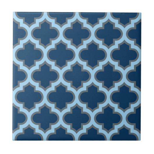 Blue und Baby Blue Trellis, Lattice, Quatrefolie Fliese (Vorderseite)