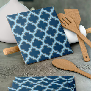 Blue und Baby Blue Trellis, Lattice, Quatrefolie Fliese