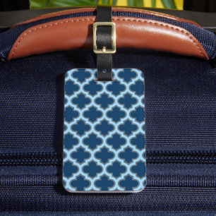 Blue und Baby Blue Trellis, Lattice, Quatrefolie Gepäckanhänger
