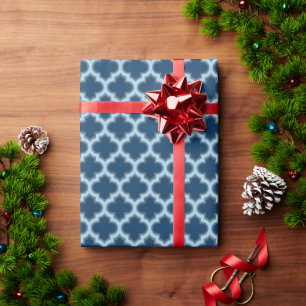 Blue und Baby Blue Trellis, Lattice, Quatrefolie Geschenkpapier