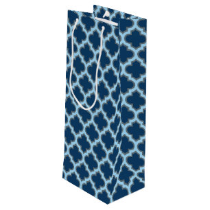 Blue und Baby Blue Trellis, Lattice, Quatrefolie Geschenktüte Für Weinflaschen