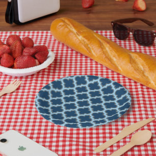 Blue und Baby Blue Trellis, Lattice, Quatrefolie Pappteller