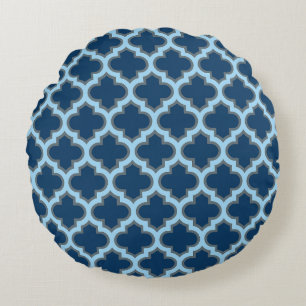 Blue und Baby Blue Trellis, Lattice, Quatrefolie Rundes Kissen