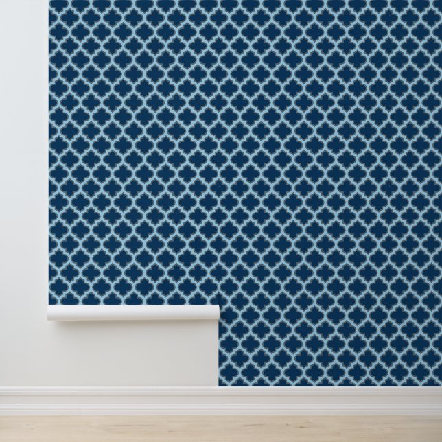 Blue und Baby Blue Trellis, Lattice, Quatrefolie Tapete (Anwendung)