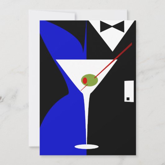 Blue und Black Classy Martini Cocktail Einladung (Vorderseite)