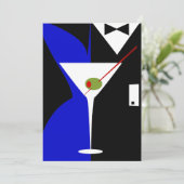 Blue und Black Classy Martini Cocktail Einladung (Stehend Vorderseite)
