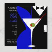Blue und Black Classy Martini Cocktail Einladung (Vorne/Hinten)