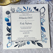 Blue und Blue Gray Blätter Blume Border Wedding Einladung