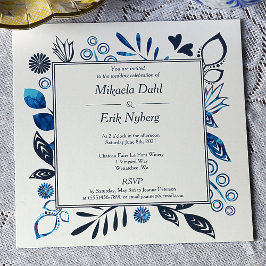 Blue und Blue Gray Blätter Blume Border Wedding Einladung