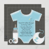 Blue und Blue Polka Dot Baby Boy Dusche Einladung (Vorne/Hinten)