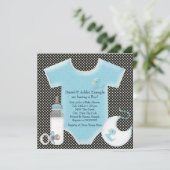 Blue und Blue Polka Dot Baby Boy Dusche Einladung (Stehend Vorderseite)