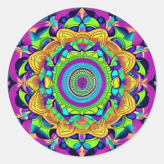 Blue und Bold Mandala Classic Round Sticker (Vorderseite)