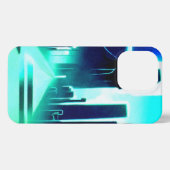 Blue und Cyan Gritty Futuristic City iPhone Hülle (Rückseite (Horizontal))