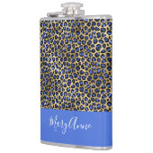 Blue und Gold Cheetah Print Monogram Flachmann (Links)