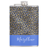 Blue und Gold Cheetah Print Monogram Flachmann (Vorderseite)