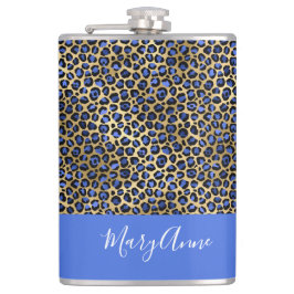 Blue und Gold Cheetah Print Monogram Flachmann