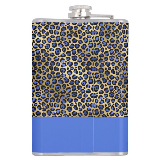 Blue und Gold Cheetah Print Monogram Flachmann (Rückseite)
