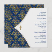 Blue und Gold Cross Christening Einladung (Vorne/Hinten)