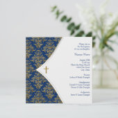 Blue und Gold Cross Christening Einladung (Stehend Vorderseite)