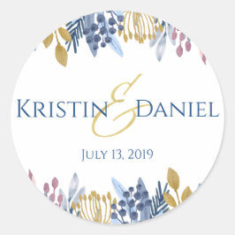 Blue und Gold Floral Round Sticker