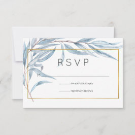 Blue und Gold Geometric Eucalyptus Blätter Wedding RSVP Karte